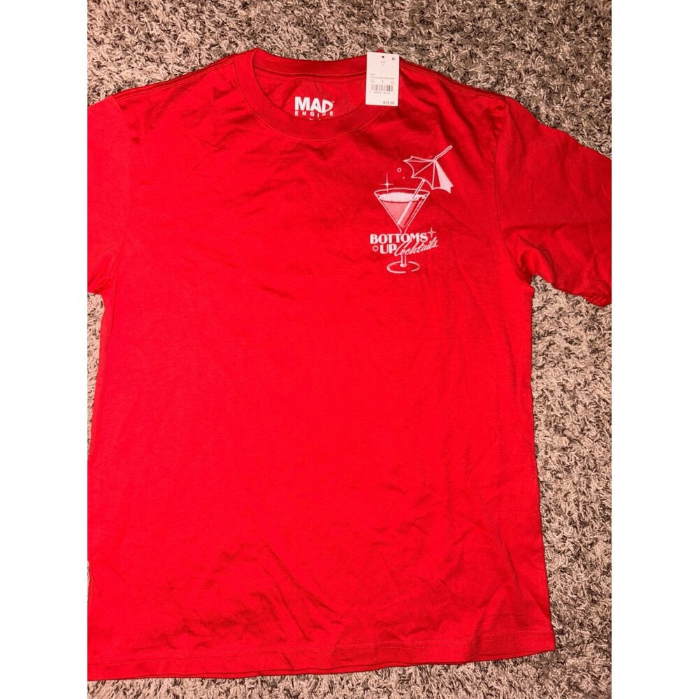 Men’s Women’s Unisex Mad Engine Bottoms Up Cocktails T-shirt NWT Small‎ - Picture 2 of 5